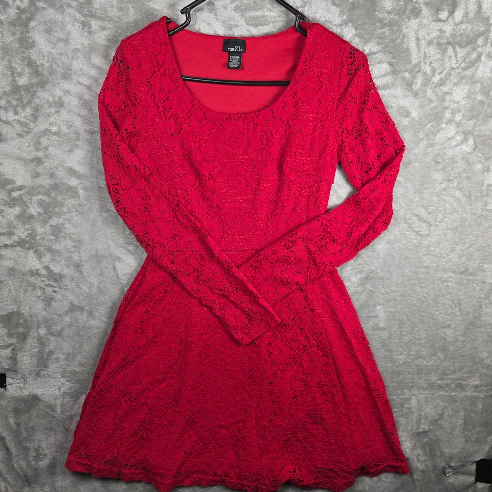 Rue 21 Women's Lace Long Sleeve Short Dress Red Size XS